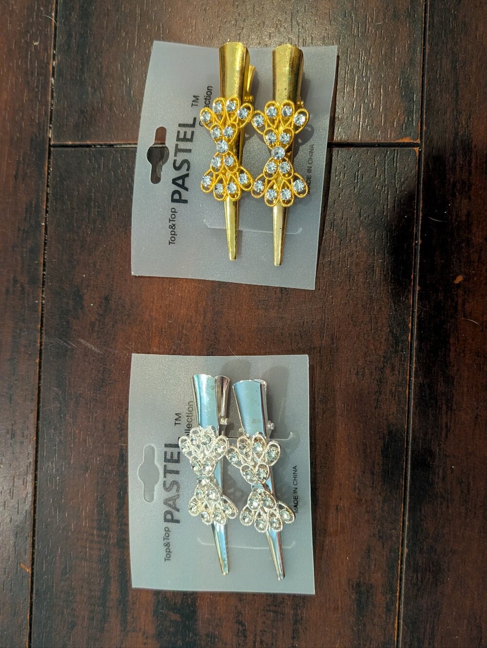 🦋 1 Pastels Silver Or Gold Rhinestone Bow Hair Clips - Duo Pack